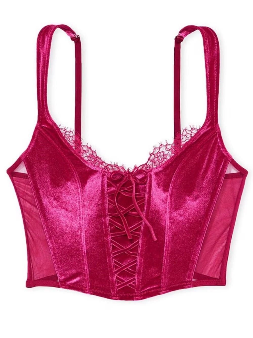 NEW Victoria's Secret Dream Angels LaceUp Velvet Corset Top Medium-DD Claret Red